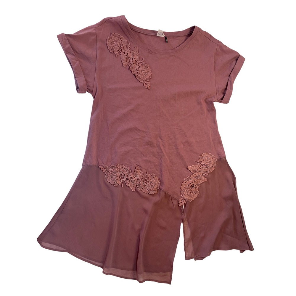 Akemi + Kin Anthropologie Mauve Lace Chiffon Mixed Media Tunic Top‎ Small